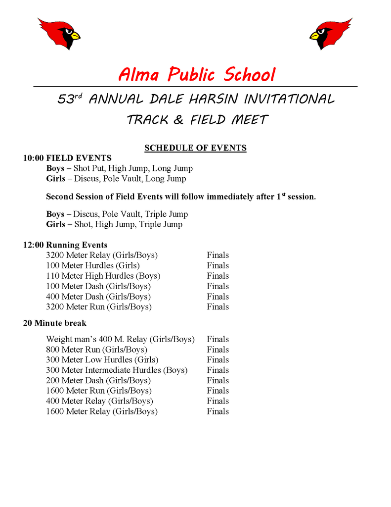 Alma Track Meet Schedule