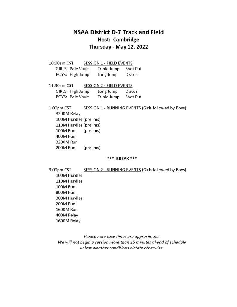 district schedule of events